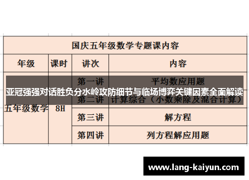 亚冠强强对话胜负分水岭攻防细节与临场博弈关键因素全面解读