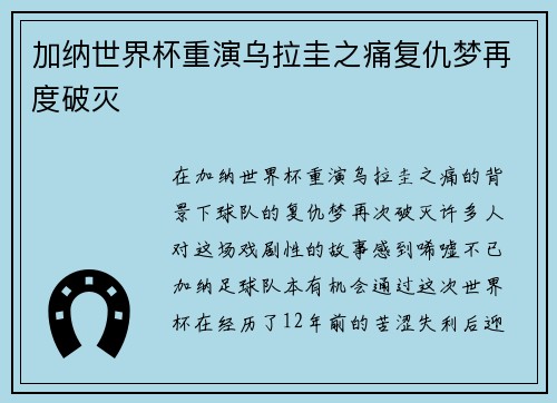 加纳世界杯重演乌拉圭之痛复仇梦再度破灭